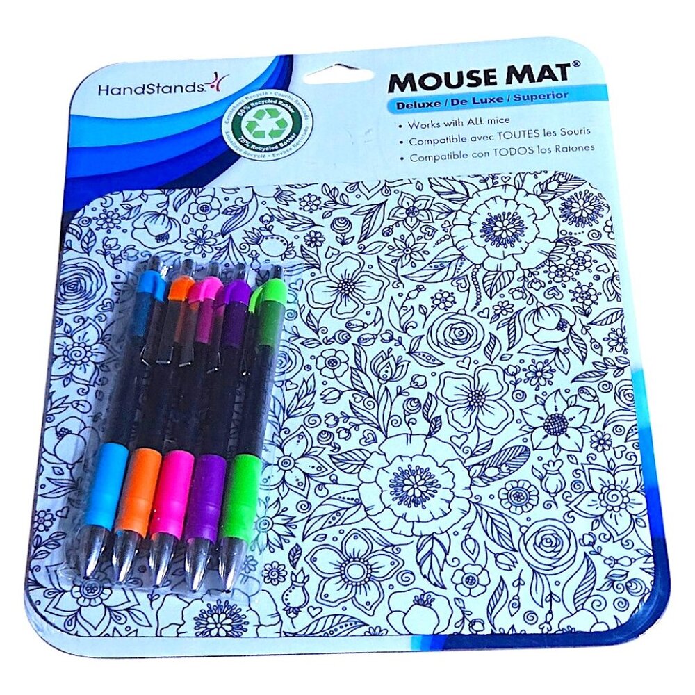 Handstands Deluxe Mouse Mat Color Me Wildflower Mouse Pad with 5 Hybrid-Gel Pens